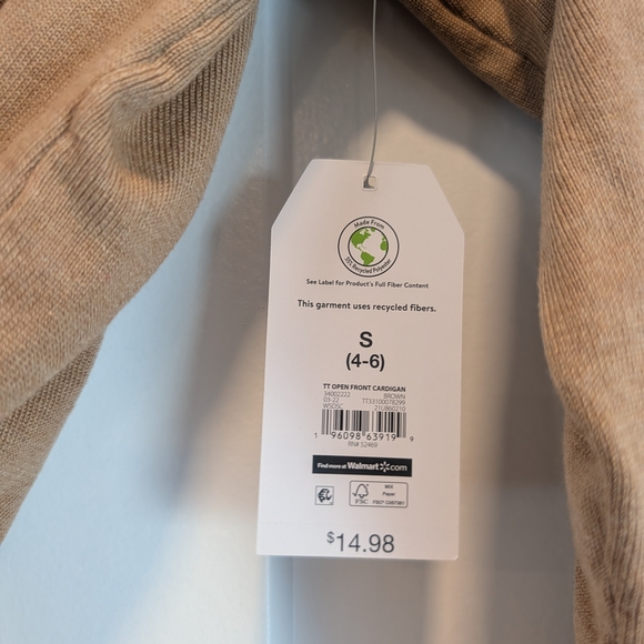 TIME and TRU Women's Tan Mocha Open-Front Cardigan New! Size Small - Picture 6 of 7